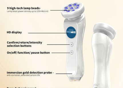 Professional Skin Care at Home – Moisture Detection + Light Therapy! L E D Facial Beauty Device Portable at-Home Face Tool for Skin Care